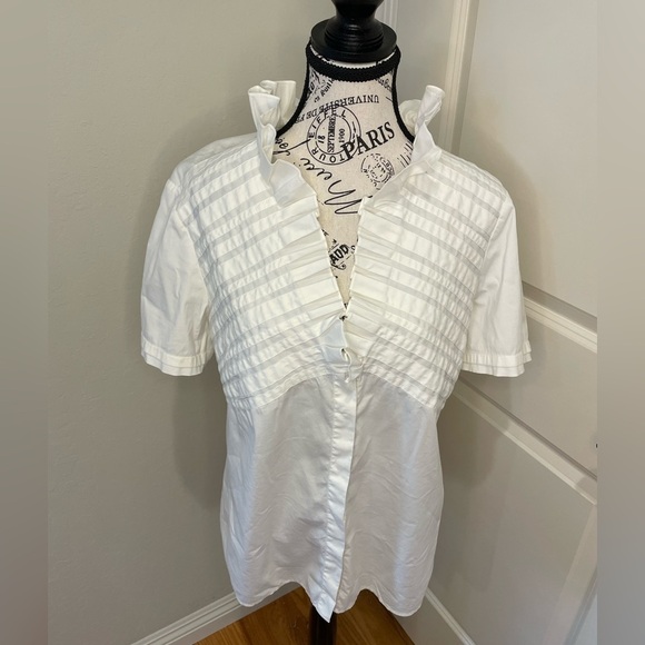 Lafayette 148 New York Tops - Lafayette 1448 New York off White Ruffle Short Sleeved Blouse size 12